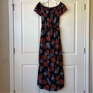 a.n.a Black Floral Print Smocked Off Shoulder Maxi Dress Small